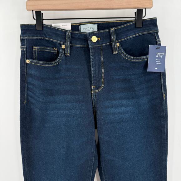 Crown & Ivy Jeans SZ 4 Jaden Wash High Rise Flare Gold Hem Denim NWT Cotton - Picture 5 of 13